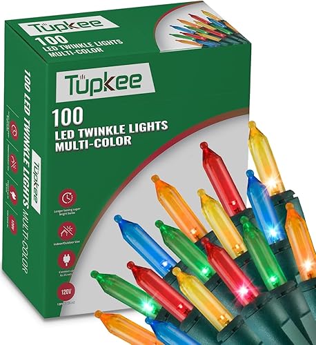 Luces LED parpadeantes aleatorias de Navidad, 100 bombillas LED multicolores, 16 de 100 luces parpadeantes, para interiores y exteriores, cadena de