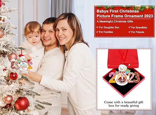 Miniatura 6 de WhstSign - Marco de fotos para la primera Navidad, adornos para árbol de Navidad, para bebé, niño, niña, primera Navidad, regalos para padres recién