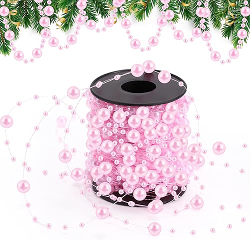 Pangda Guirnalda de perlas artificiales de 65.6 pies, cadena de perlas de plástico, cadena de perlas para manualidades, decoración de bodas,