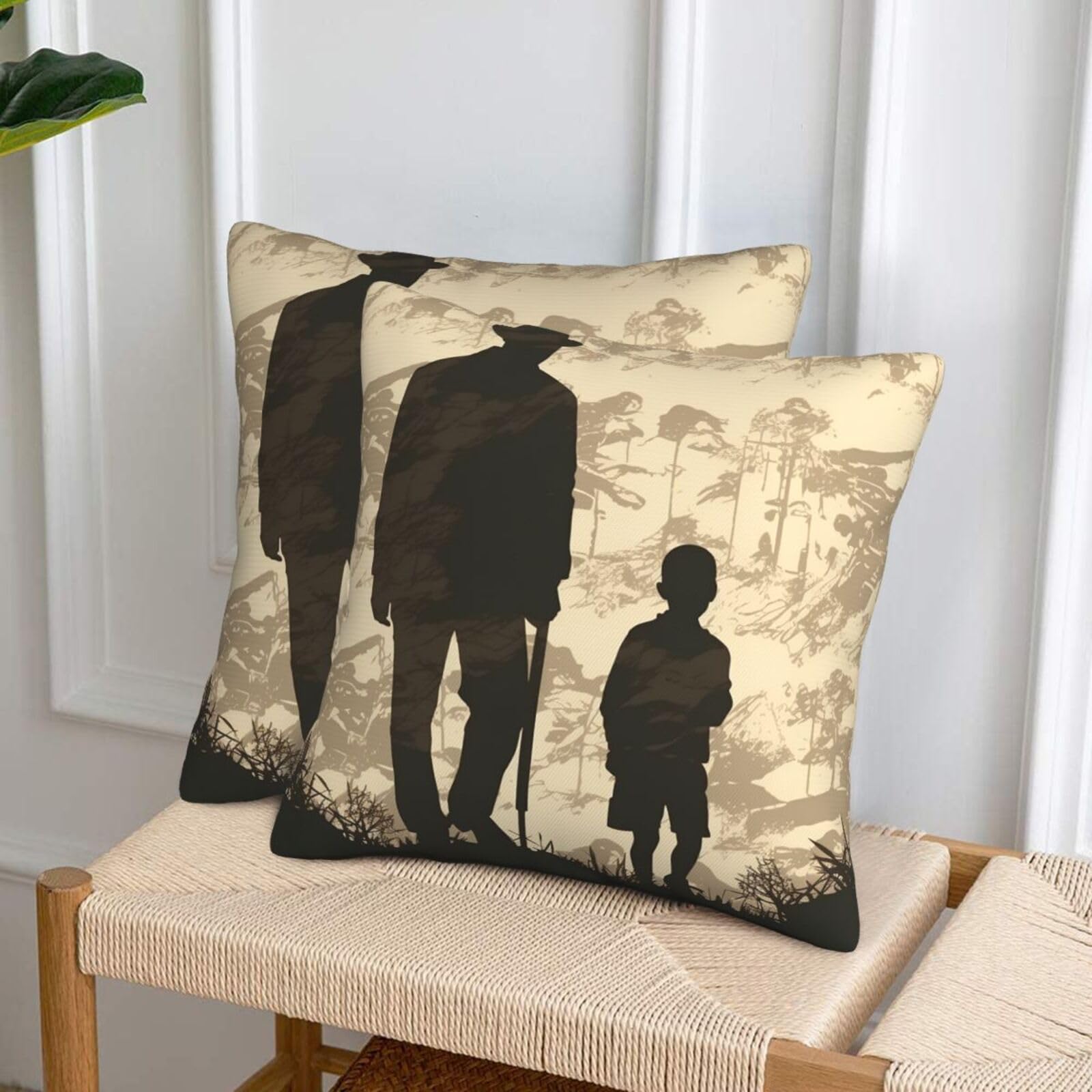 NONHAI Decorative Throw Pillow Covers Set of 2, 20"x20" Square Cushion Case Soft Comfy Son and Father Silhouettes Throw Pillows for Couch Cushion Livingroom Farmhouse Home Decor Pillowcases