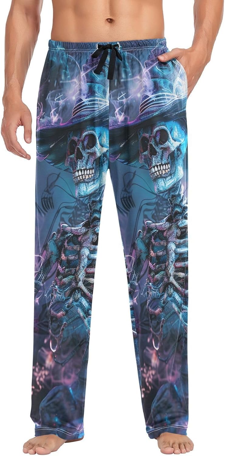 ALAZA Halloween Skull Magic Men's Sleepwear Mens Pajama Pants Bottoms with Pockets, S