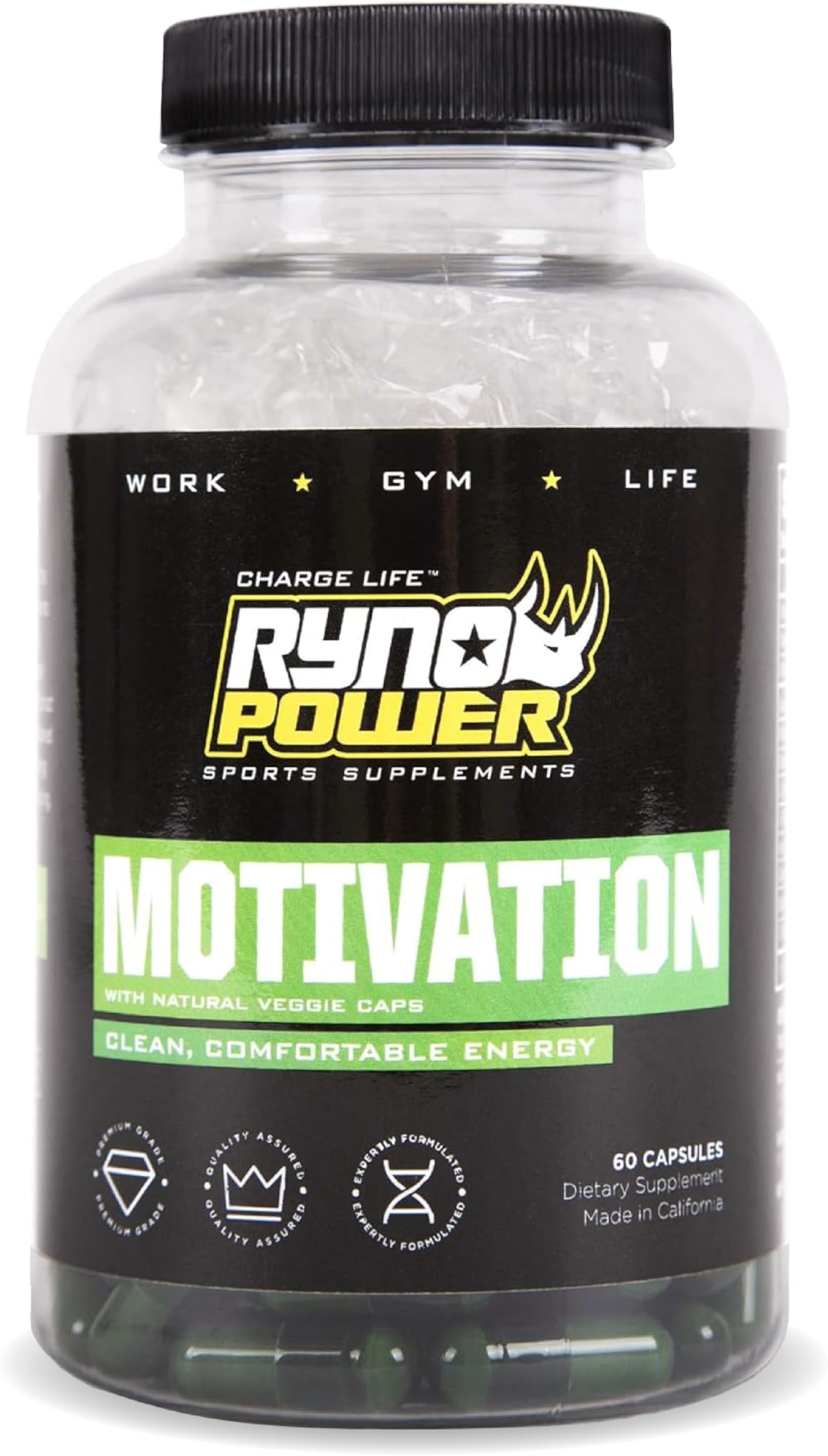 Ryno PowerMotivation Pre-Workout Focus Energy Supplement Tablet 60 Tablets Green