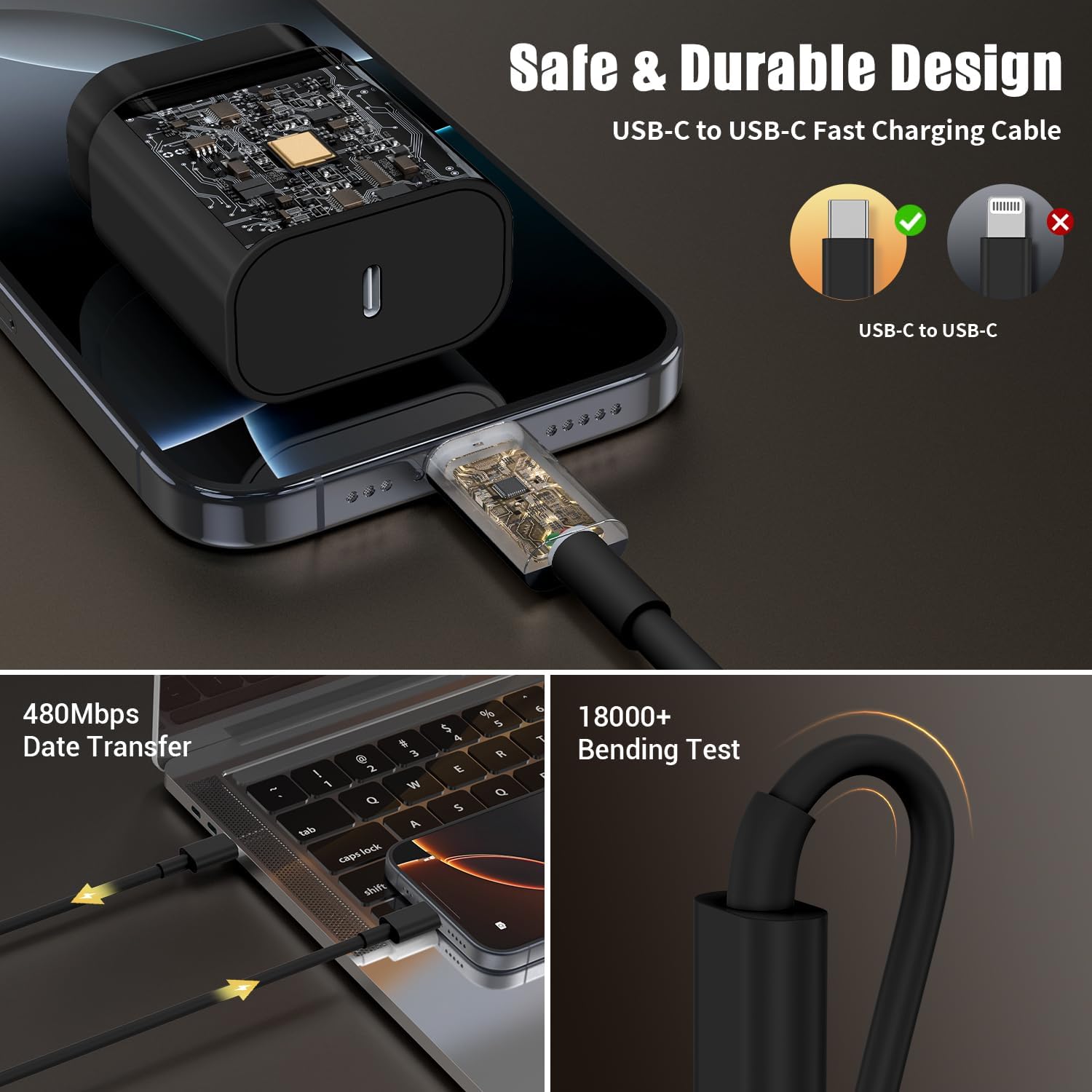 iPhone 17 16 Pro Max Charger Fast Charging USB C Charger Block, 30W USB-C Chargers with 3/6/10FT Type C Fast Charging Long Cable Cord for iPhone 17/16/15 Series/iPad GalaxyS25/S24 Black