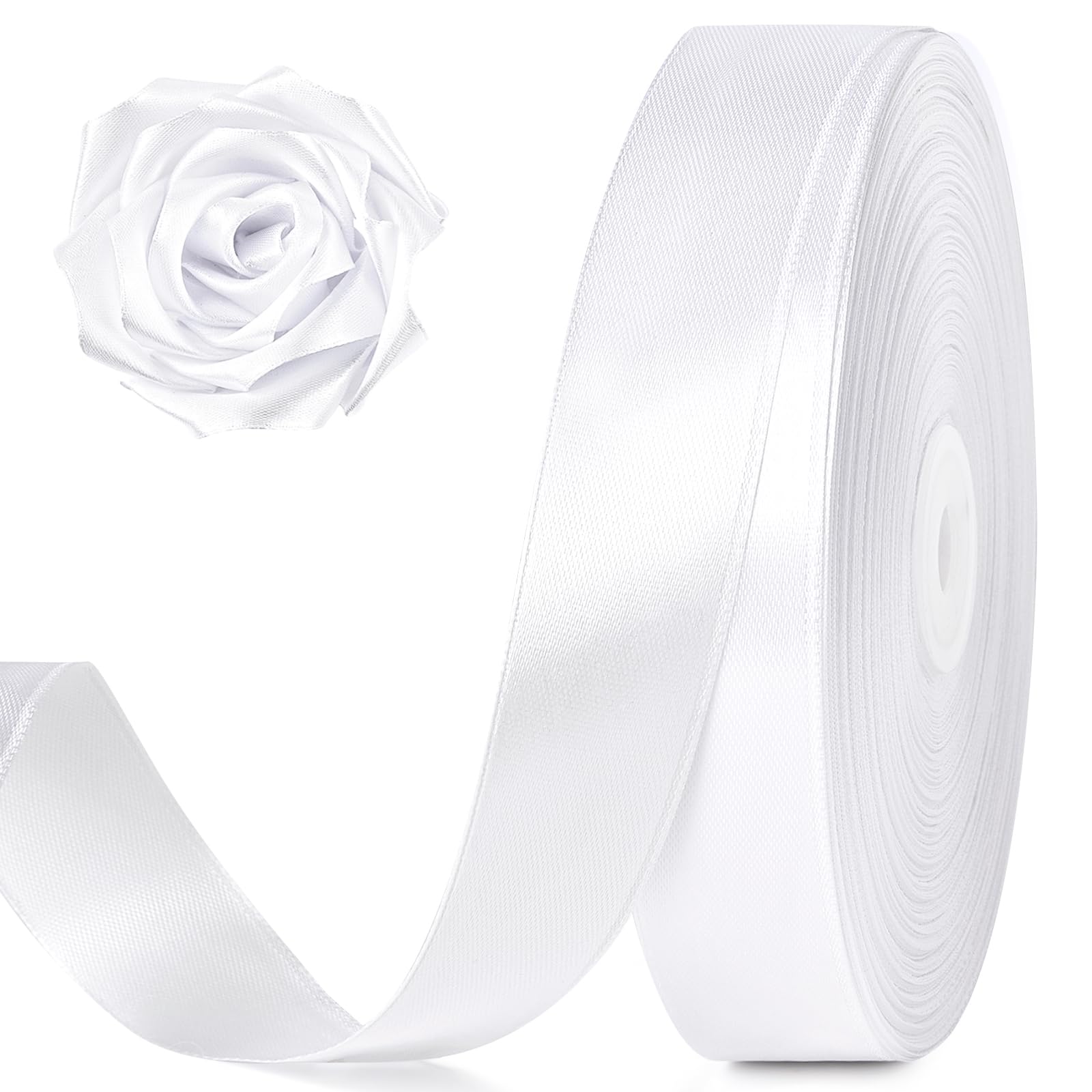 Photo 1 of 100 Yards 1 Inch White Satin Ribbon, Solid Craft Fabric Ribbon for Christmas Gift Wrapping, Bows Making, Flower Bouquet, Wedding Party Decoration