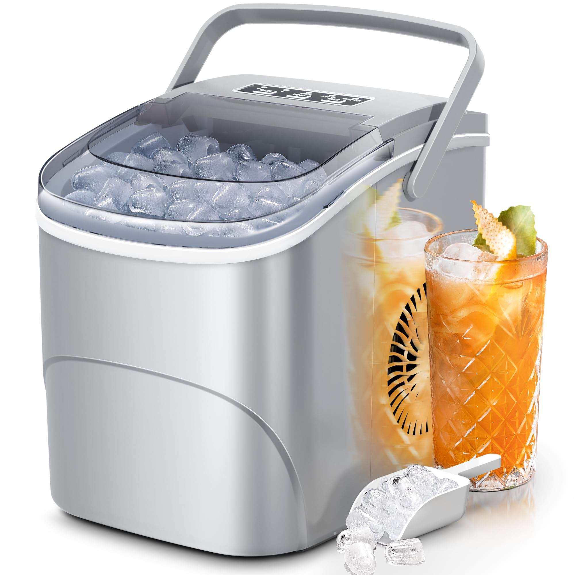 Electactic Ice Makers Countertop,26lbs/24h,9 Cubes In 6 Mins,Portable Ice Maker Machine With Self-Cleaning,2 Sizes Of Bullet Ice,Perfect For Home Kitchen(Grey) on Fridge.com - View 1