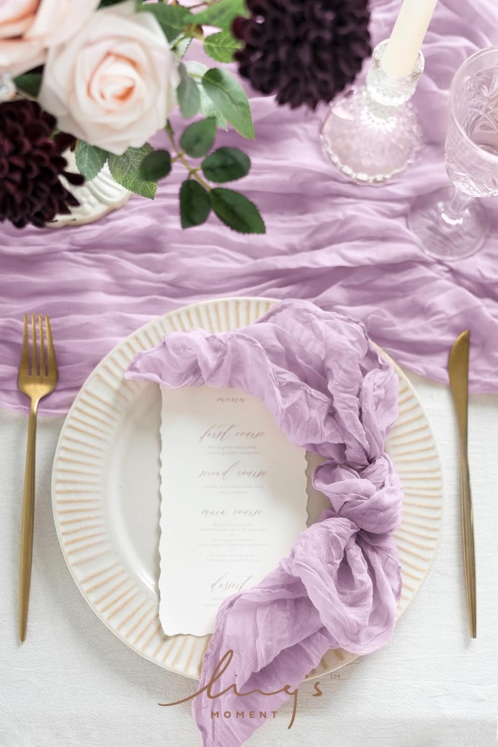 Ling's Moment Luxury Cloth Wedding Napkins - 19x19 Inch Reusable Cheesecloth Linen Napkins for Wedding Reception, Bridal Shower, Dinner Table - Washable, Durable (Set of 10), [Lilac]