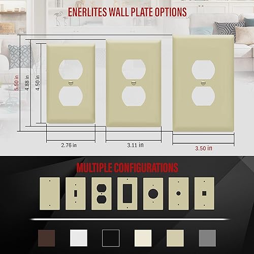 Miniatura 146 de ENERLITES Placa de pared dúplex para toma de receptáculo, cubierta de toma de corriente eléctrica, acabado brillante, tamaño mediano de 1 banda
