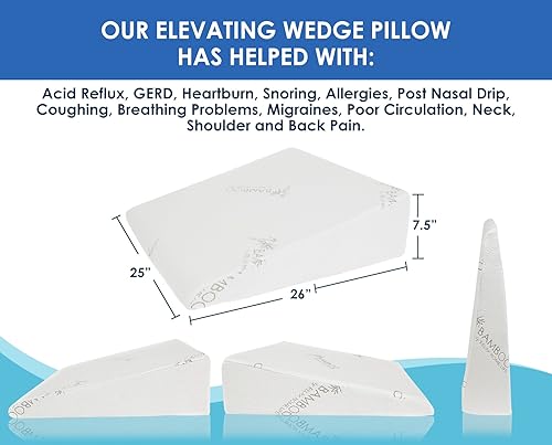 Miniatura 5 de Relax Home Life Almohada de cuña de cama de 75 pulgadas para reflujo ácido parte superior de espuma viscoelástica de 15 pulgadas con funda de bambú