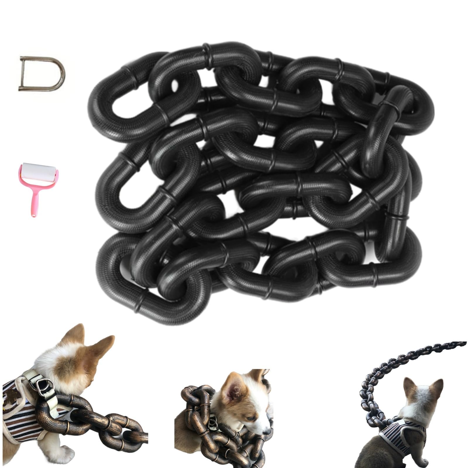 Correa de cadena para perro de plástico negro mate para sesiones de fotos