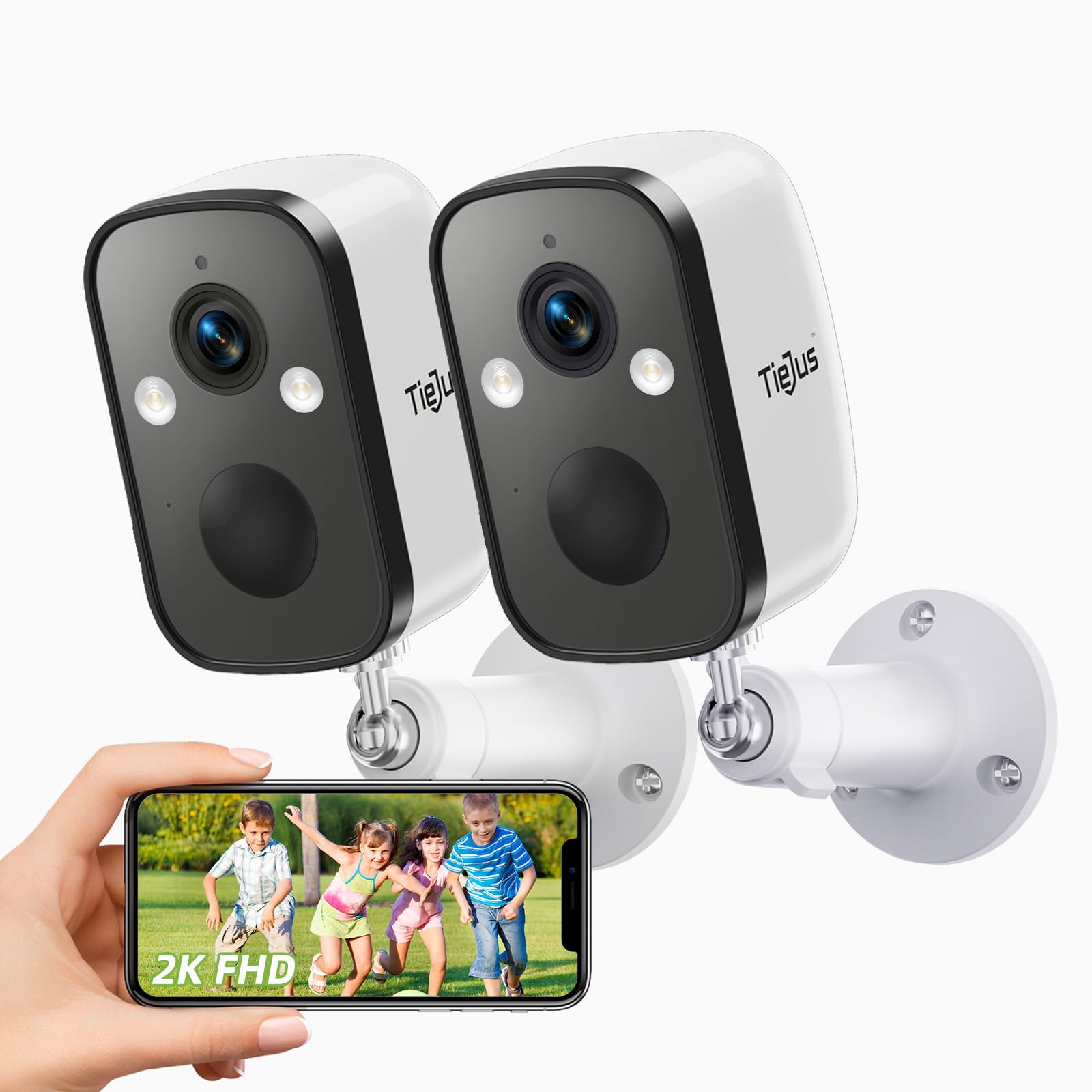 TIEJUS Security Cameras Wireless Outdoor - Cameras for Home Security 2 Pack with 2K Color Night Vision, AI Detection, 2 Way Talk, IP66, Cloud/SD,2.4G WiFi