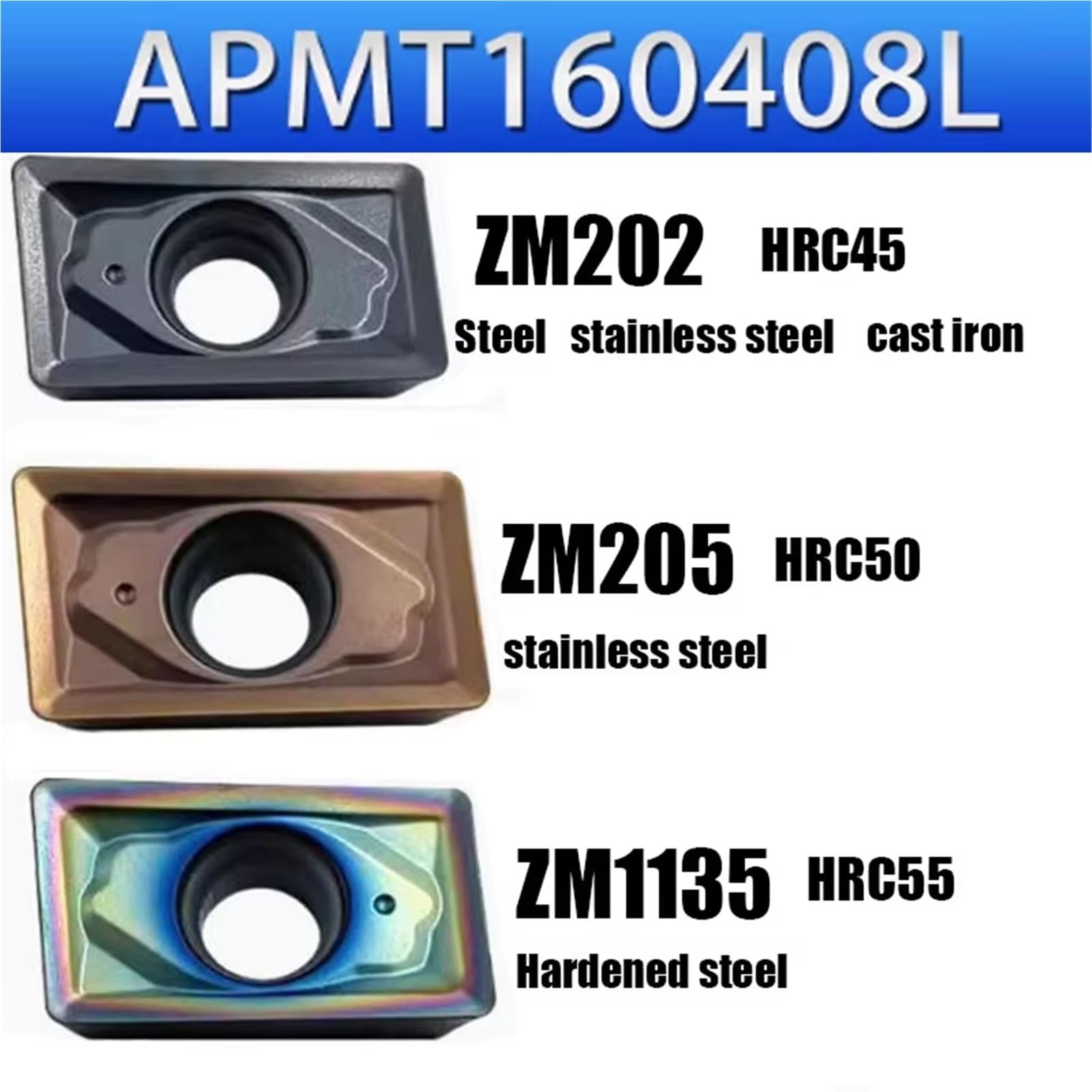 10 Uds. Torno CNC Herramientas De Corte Aleación Carburo Tungsteno Acero Insertos Fresado(APMT160408L ZM205)