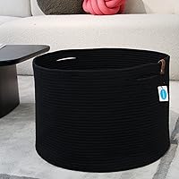Vista 5 de Casaphoria Cesta de cuerda de algodón XXXL para sala de estar, cesta de almacenamiento tejida con asa para mantas, toallas y almohadas, cesta