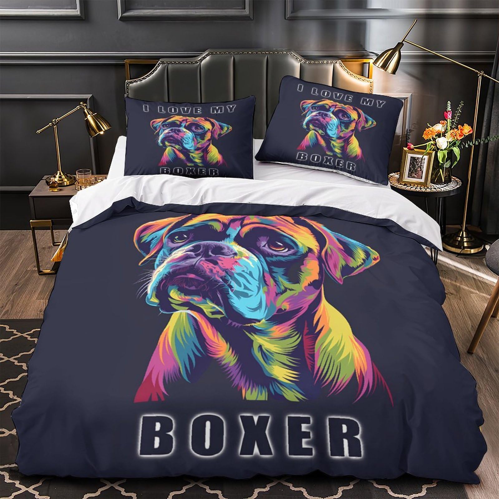Housse de couette Boxer 3D en tissu microfibre anti-tache facile à laver pour grand lit
