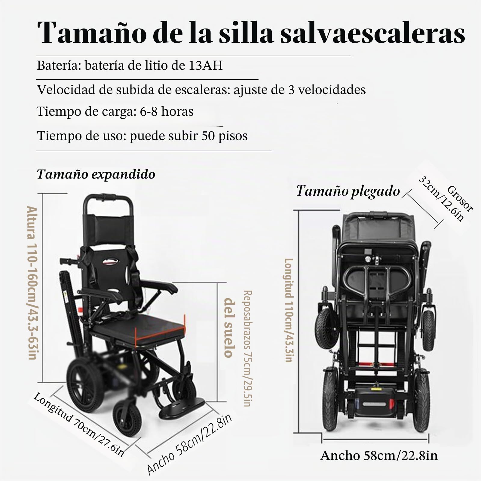 Silla De Ruedas EléCtrica para Subir Escaleras, Salvaescaleras Para Personas Mayores,Silla De Ruedas Eléctrica Plegable,Salvaescaleras Portátil,Salvaescaleras Eléctricas,Scooter De Movilidad,(Black A)