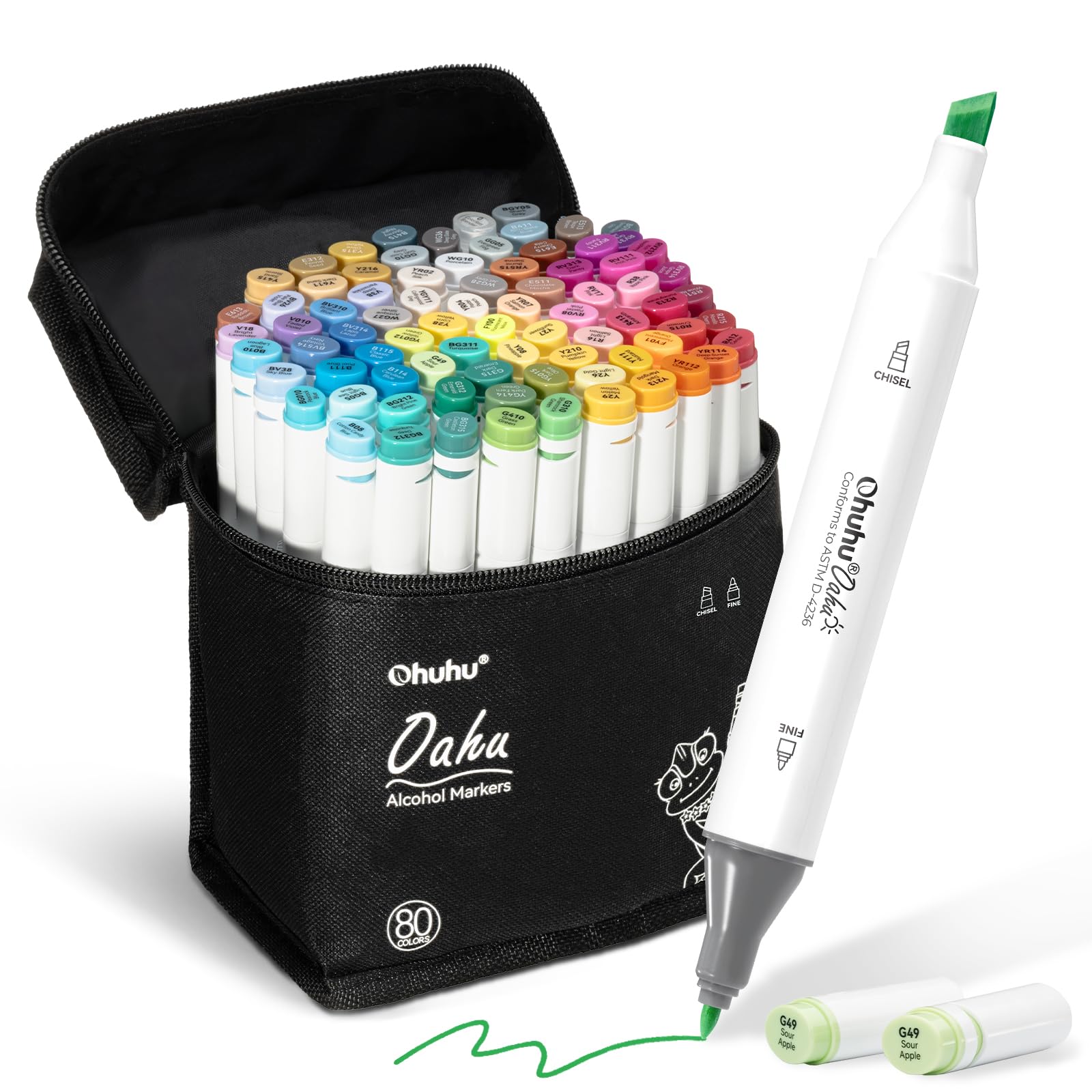 Ohuhu Alcohol Markers 40/60/80/120 Colors: Dual Tips Alcohol Marker for Artists Adults Coloring Sketch Illustration - w/ 1 Colorless Blender - Chisel & Fine Dual Tip - Oahu Series (80 Colors)