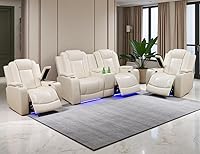 Vista 28 de Juego de sofá reclinable eléctrico de cuero con LED, juegos de muebles de sala de estar, 2 piezas sofás reclinables, juego de sofá reclinable