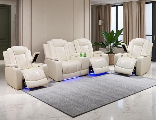 Miniatura 49 de Juego de sofá reclinable eléctrico, juego de sofá reclinable de cine en casa, sofá biplaza reclinable de cuero transpirable con Debut negro,Negro