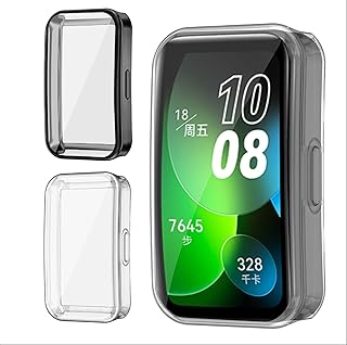 Detuea 2 Pieces Cover for Huawei Band 9 Protective Film, HD Soft TPU Full Coverage 360° Protection Case High Sensitivity – Transparent + Black
