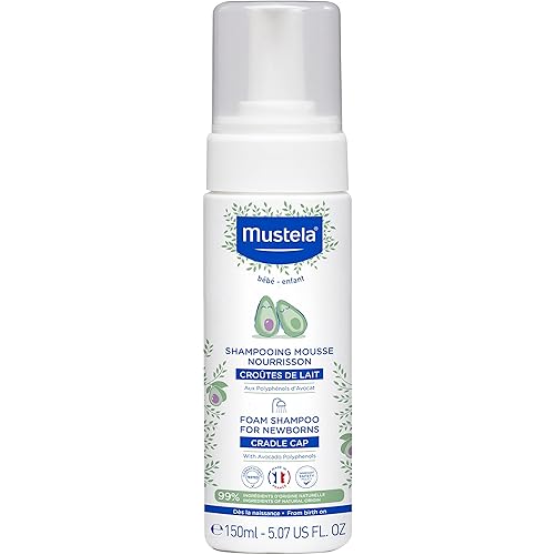 Mustela Cradle Cap Foam Shampoo for Newborn - Baby Shampoo with Natural Avocado - Tear-Free & Fragrance-Free - 5.07 fl. oz.