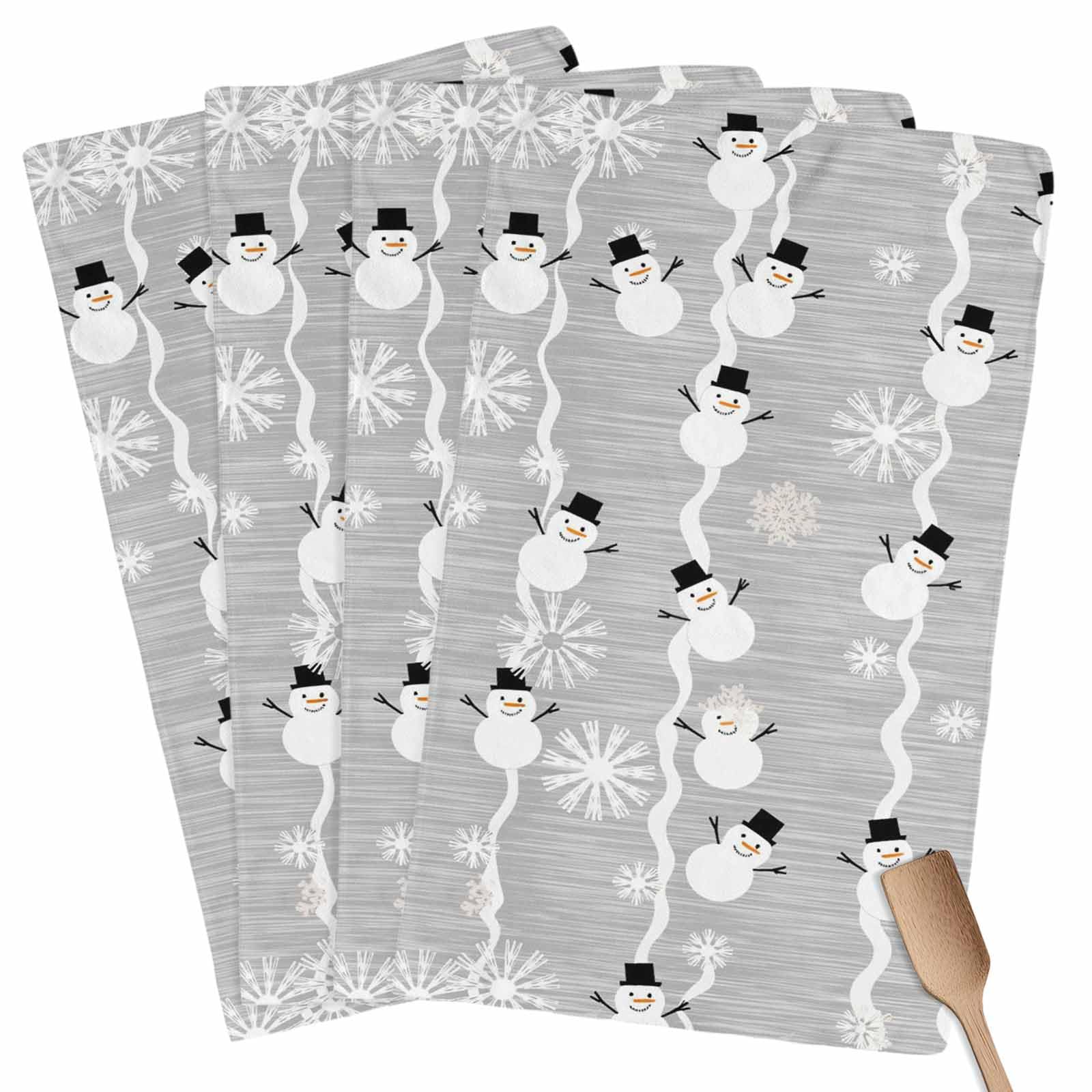 KOCOART Winter Snowman Owl Kitchen Towels - 2 Pack, 14x18 Inch Soft Absorbent Hand Towels With Hanging Loop