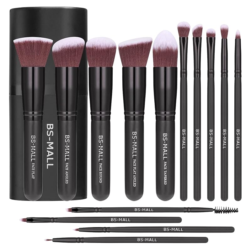 Kit de Pincéis de Maquiagem BS-MALL com Cerdas Sintéticas, Rose Golden, com Estojo, 14 peças