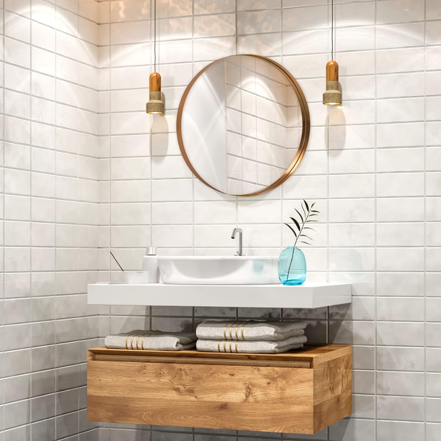 PexFix Round Mirror Gold Mirrors for Wall 28" Round Mirrors for Bathroom Vanity Circle Wall Mirror with Aluminum Alloy Deep Frame for Bedroom Living Room