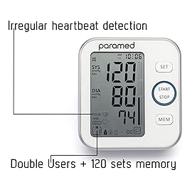 Paramed Blood Pressure Monitor - Bp Machine - Automatic Upper Arm Blood Pressure Cuff 8.7-16.5 inches - Large LCD Display 120 Sets Memory - Device Bag & Batteries Included