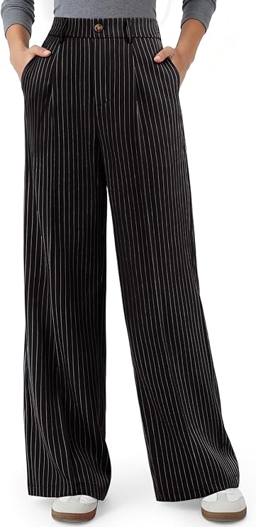 NIMIN Women High Waisted Dress Pants Striped Work Trousers with Pockets NIMIN Women High Waisted Dress Pants Striped Work Trousers with Pockets - Chic Black & White Outfit Ideas to Try Now