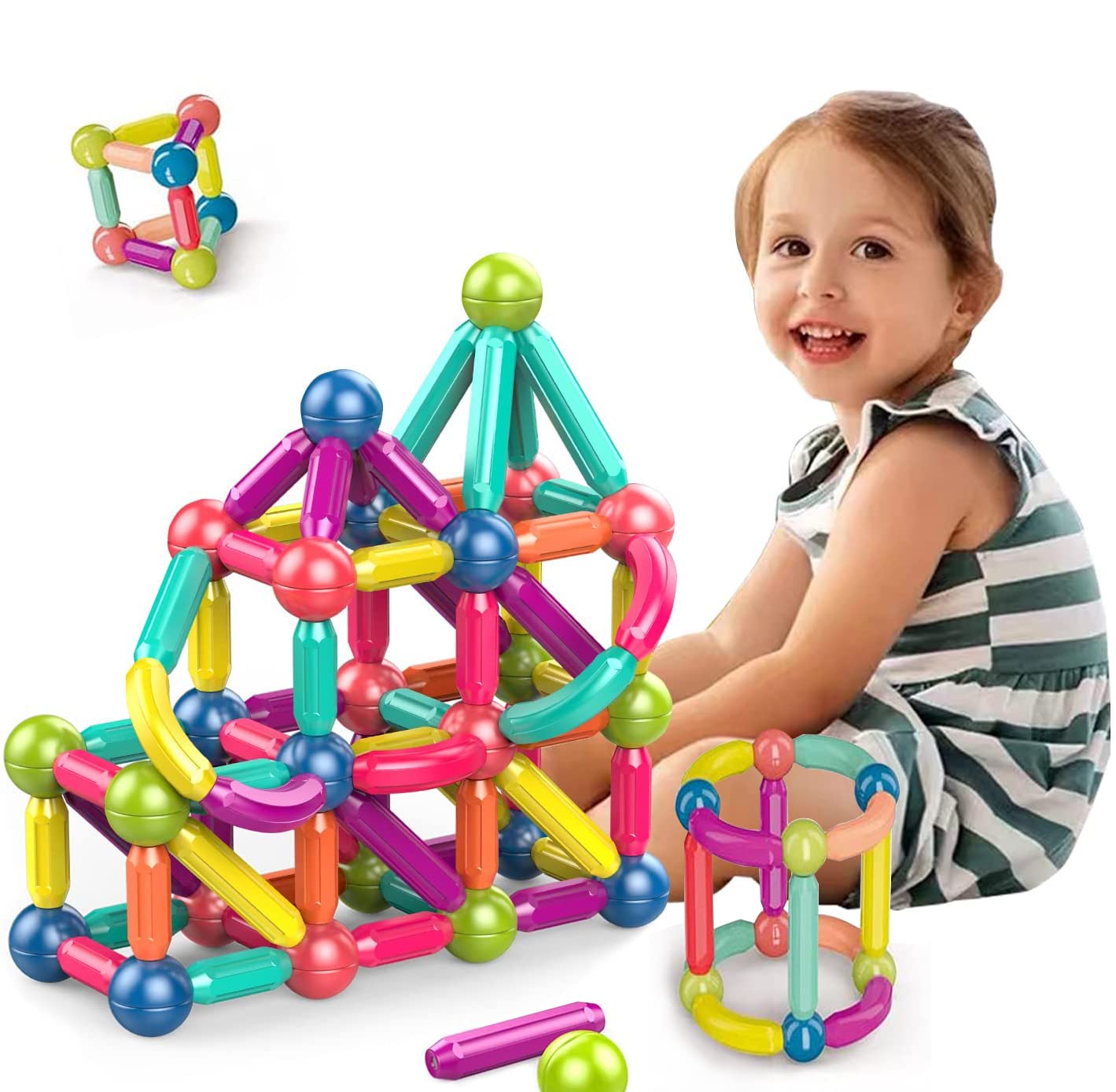 AM ANNA Magnetic Ball and Stick Building Block Set toys,Educational Construction Toys Colorful DIY STEM Building Blocks Sticks 3D Magnet Building Puzzle Toys Gifts for Kids 3+ Year Old(42 Pcs)