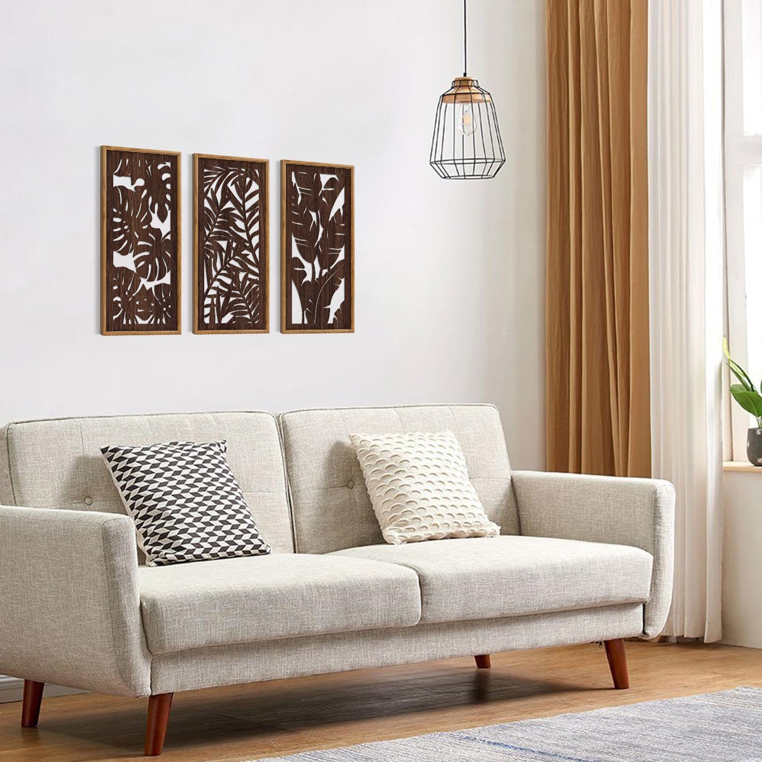 HPNIUB 3PCS Tropical Wall Decor, Rustic Palm Leaf Wooden Sign for Bathroom, Vintage Leaf Plant Hanging Wood Plaque Wall Art Nature Picture for Home Office Living Room Decoration(8x16Inch)