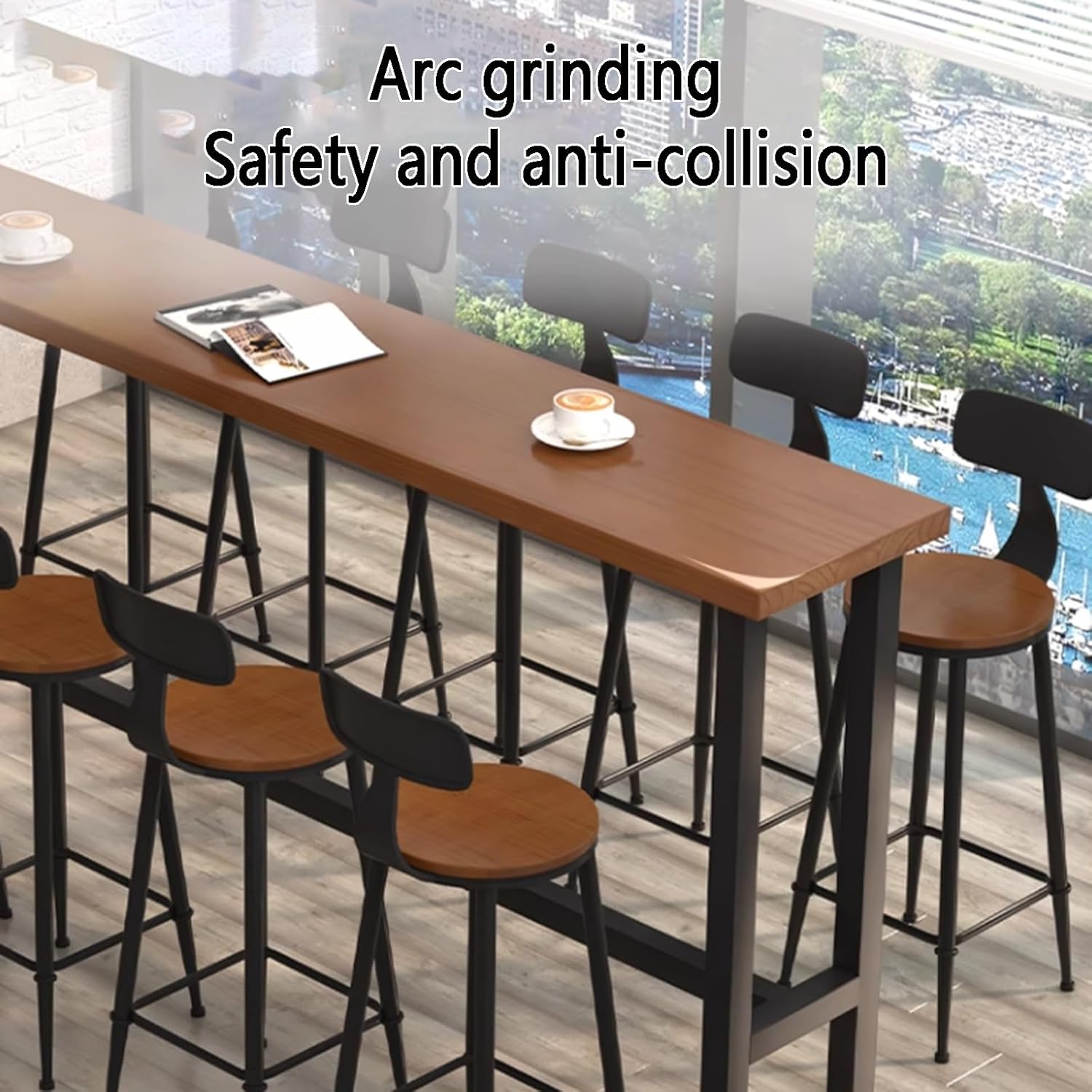 Narrow Rectangular Solid Wood Bar Table, Industrial Counter Height Dining Table with Metal Base, Long Breakfast Bistro Table for Kitchen & Outdoor Use, No StoolsIncluded