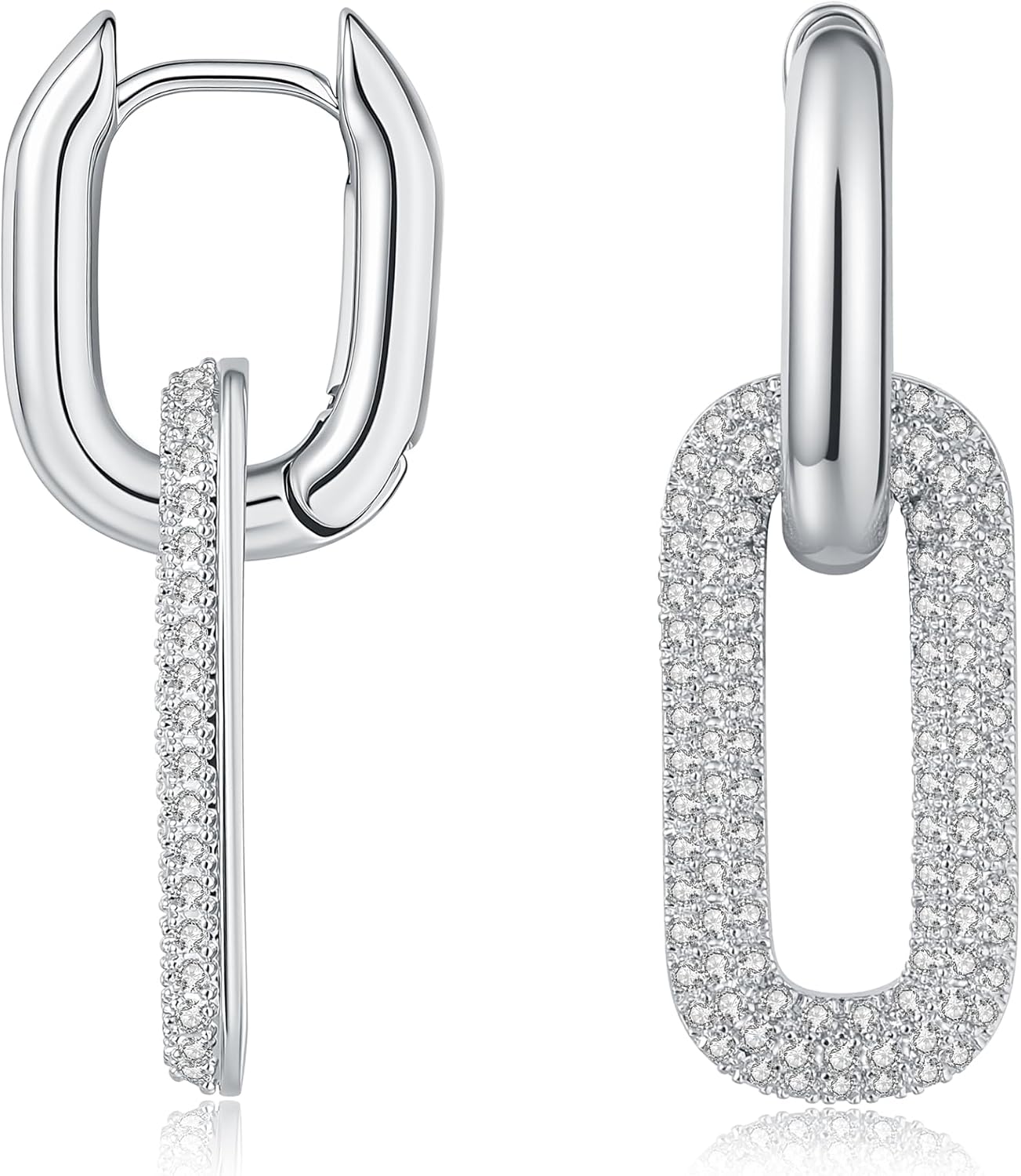 Sylph Small Paperclip Earrings for Women, 18K Gold Plated Trendy Chain Link Earring Dangle, Tiny Statement Square Huggie Double Hoop Earrings Rectangle Jewelry Gifts for Wedding