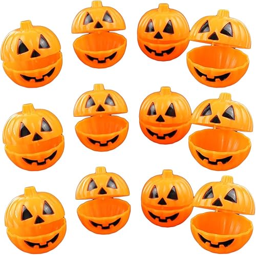 TINKSKY Estuche recipiente de plástico en forma de calabaza, mini portarregalos de Halloween, 12 unidades (amarillo)