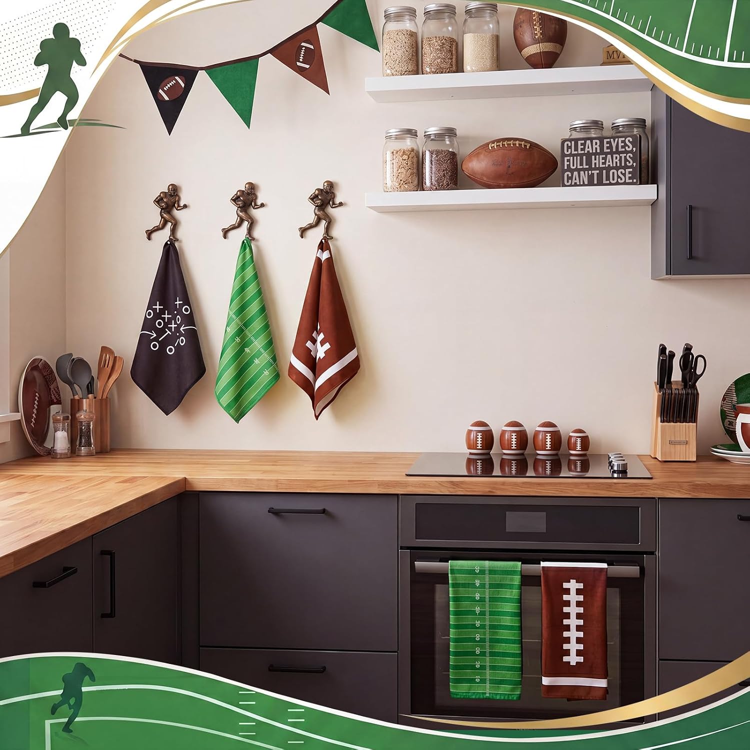 Oudain 6 Pcs Football Kitchen Towels Football Dish Hand Towels 24x12 Inch Sports Microfiber Absorbent Streamer Towel for Kitchen Bathroom Home Gym Housewarming Gifts
