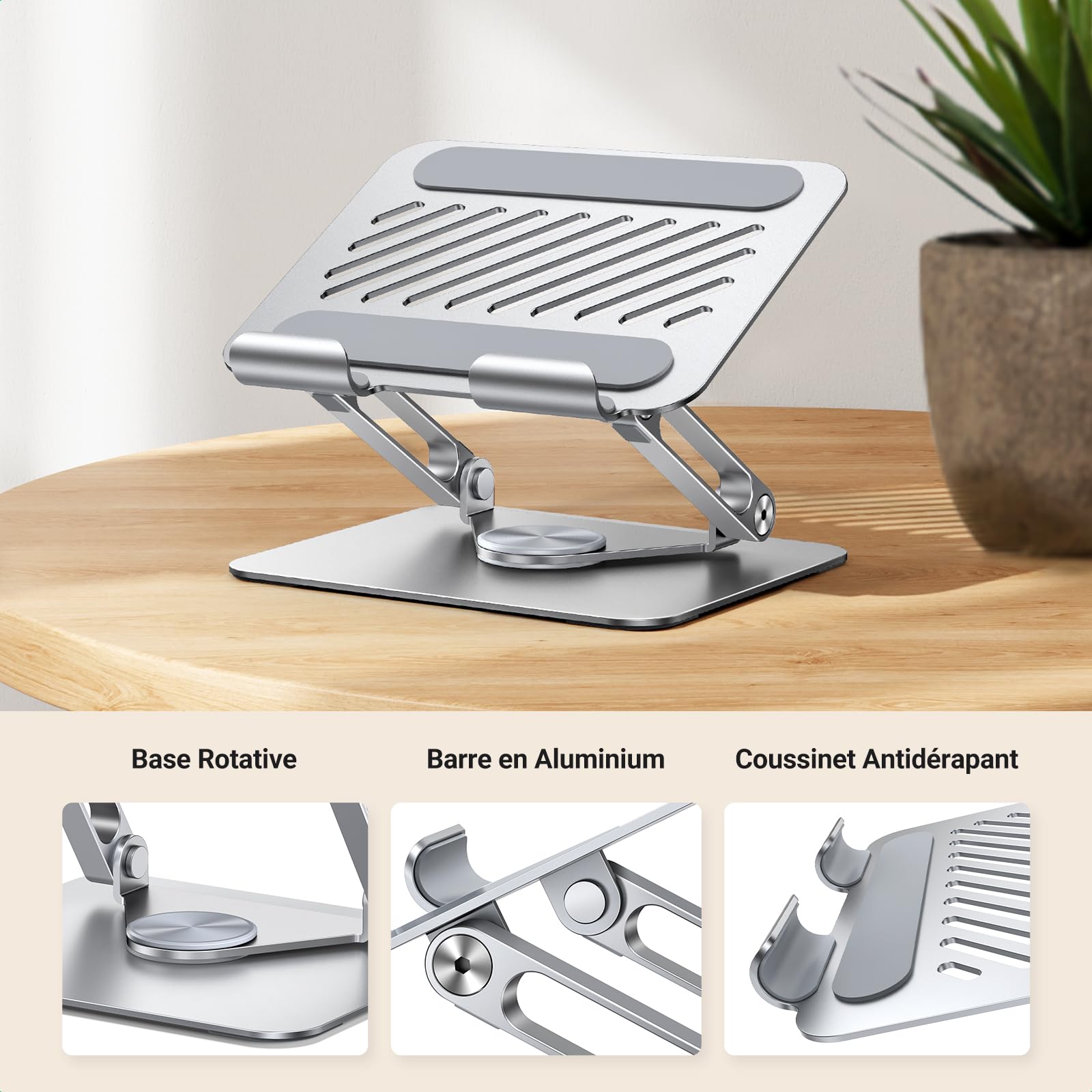 UGREEN Support Tablette Bureau Réglable Base Pivotante à 360 Degrés Pliable Aluminium Compatible avec iPhone 17 Pro Max Air 16 15 14 iPad Pro Air Mini Galaxy Tab A11 S11 Galaxy S25 Ultra S24