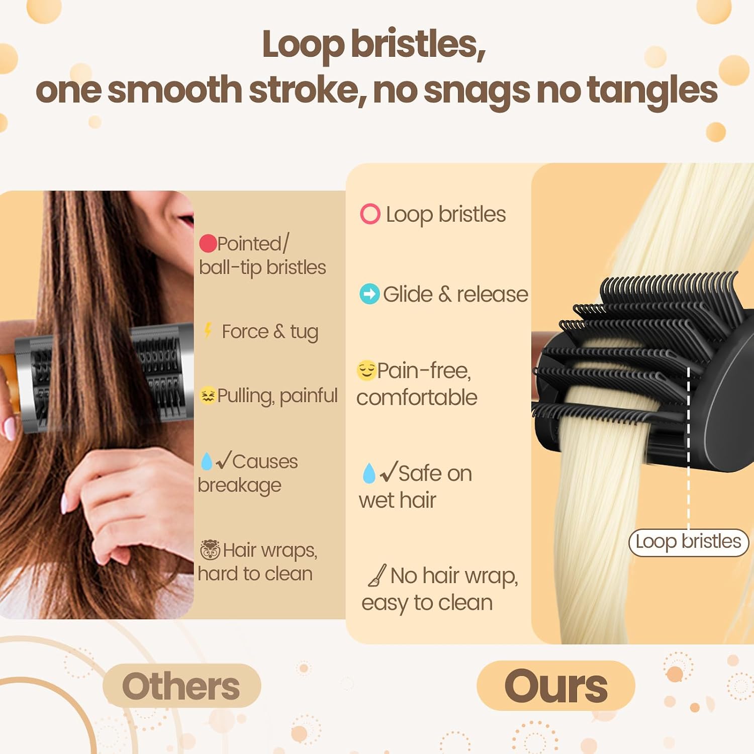 Anti-snag Loop Brush Attachment for Dyson Airwrap HS01 HS05 HS08 Accessories, Loop Bristles For Frizz Hair To Dry Wet Smooth And Straight Style