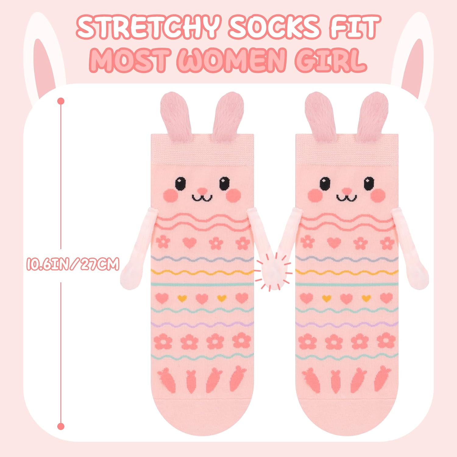 FreeNFond Easter Bunny Socks with Magnetic Holding Hands, Crazy Socks for Kids Women, Funny Gifts for Easter Basket Stuffers image 4