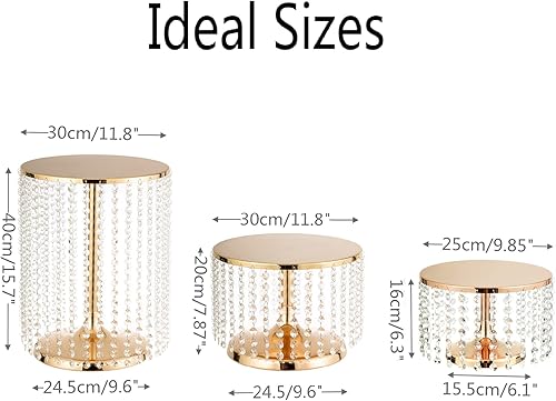 Miniatura 26 de Soporte redondo de metal para tartas con colgantes y cuentas de cristal, 12 pulgadas, soporte de decoración de pasteles dorado para mesa de postres