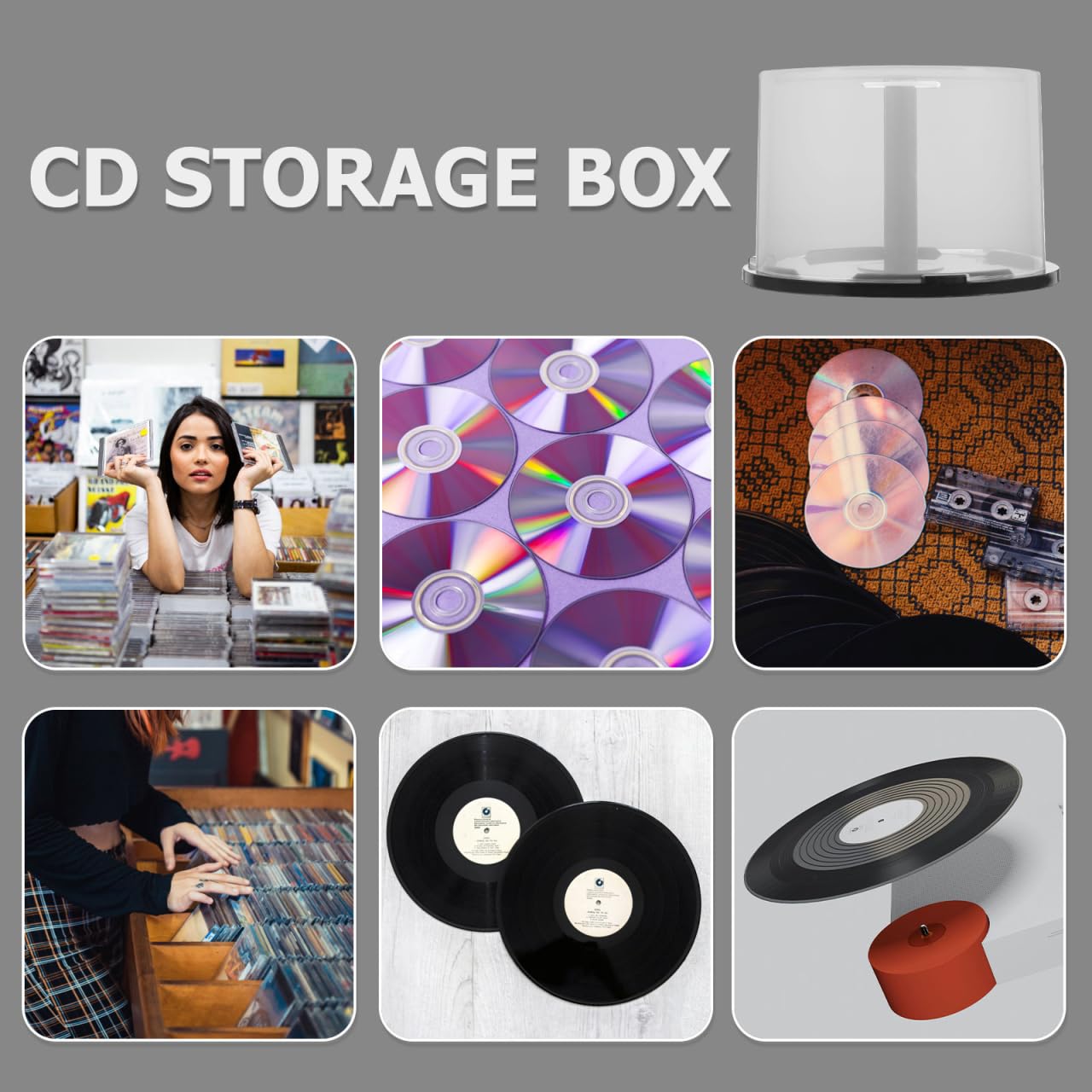 jojofuny Scatola per CD/DVD, 4 pezzi, capacità 50 dischi, contenitore vuoto per DVD, contenitori trasparenti in plastica con mandrino nero