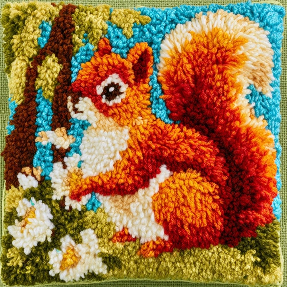 FWRTYCB Latch Hook Kits for Adults Beginners Squirrel Pillow Sofa Cushion