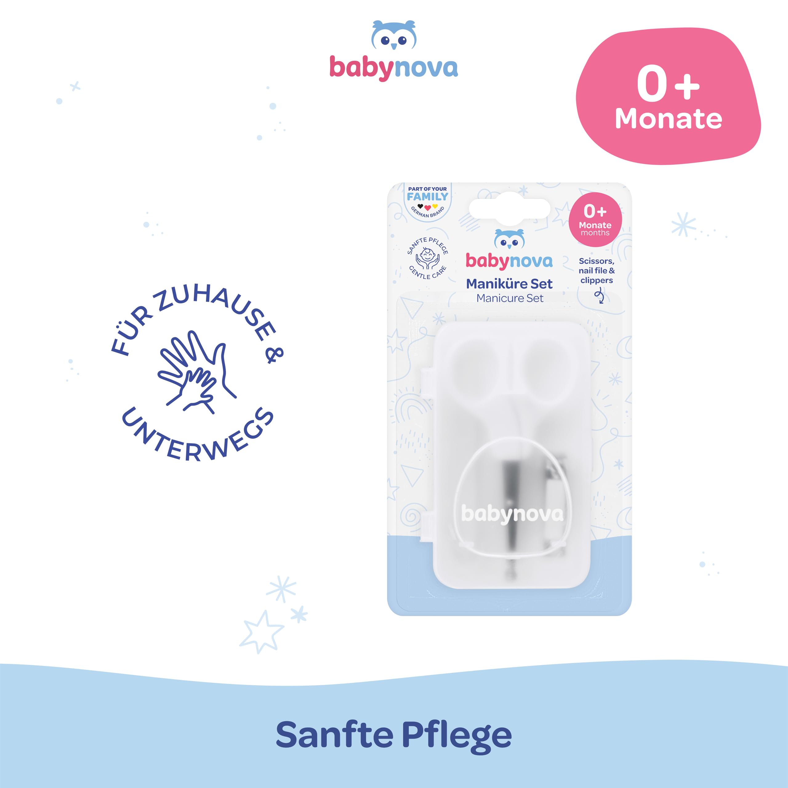 Babynova Maniküre Set für Babys – Sicheres Baby Nagelpflege Set mit Schere, Nagelknipser & Feile – BPA-frei