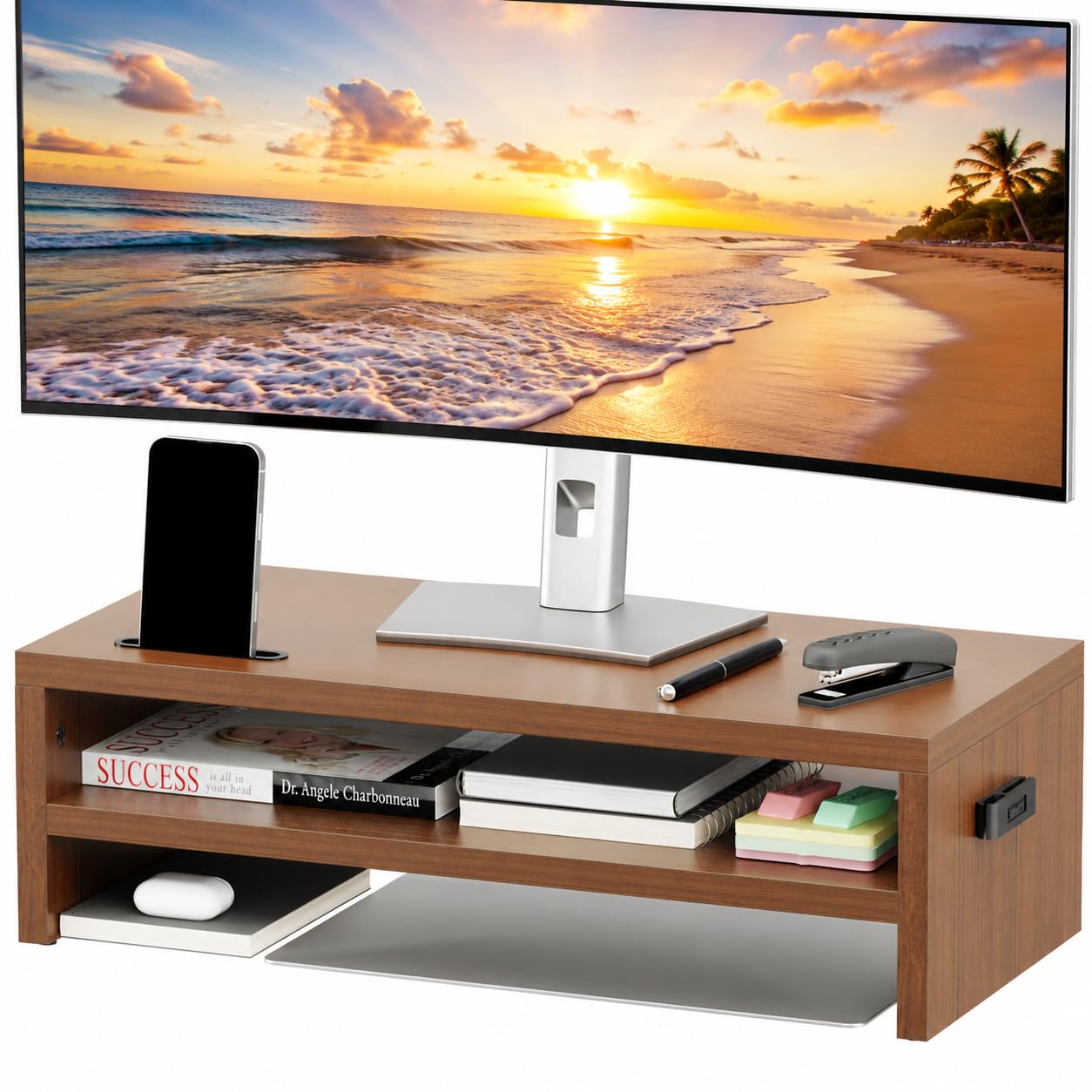 BONTEC Walnut Monitor Stand Riser, 21.3 Inch 2-Tier