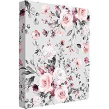 Cute 3 Ring Binder, 1-Inch Round Ring with Floral Interior Pockets for Organization, Fits 175 Sheets of 8.5x11 Paper for Organizing Projects, Presentations, Interview, Recipe, Gray, 1-Pack