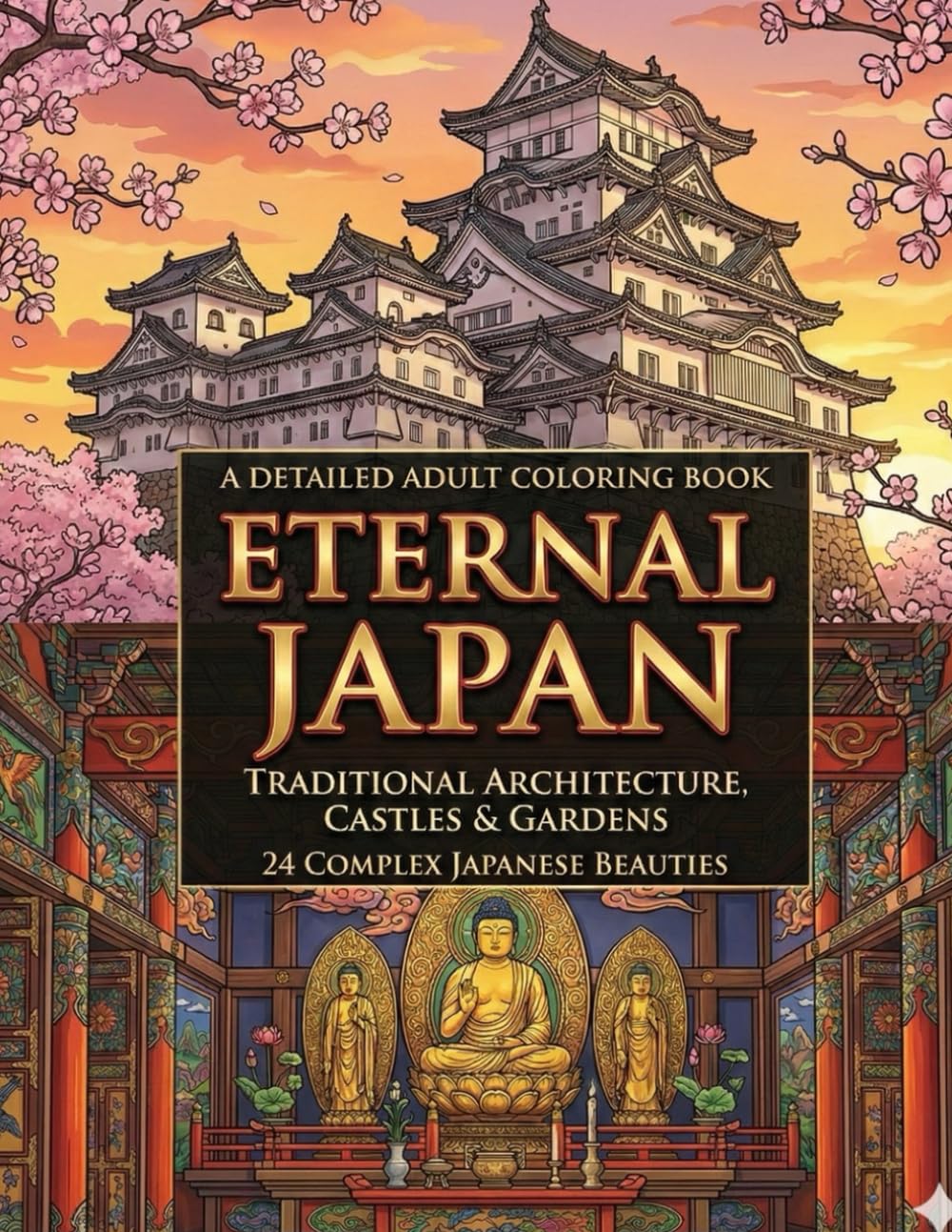 ETERNAL JAPAN: A Detailed Adult Coloring Journey Through Traditional Architecture & Gardens