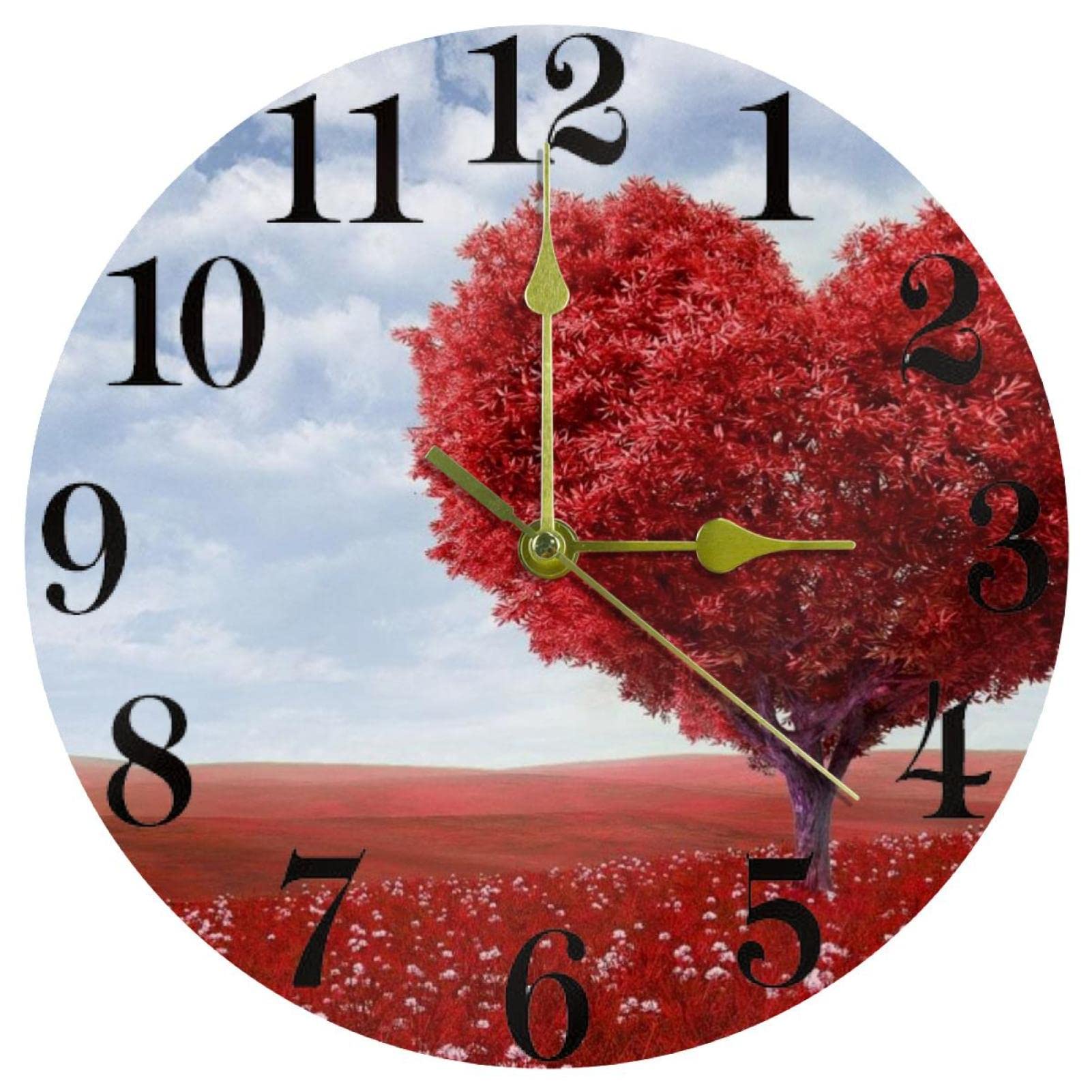 Horloge murale rouge de 25,4 cm avec mécanisme silencieux à piles pour cuisine et salon