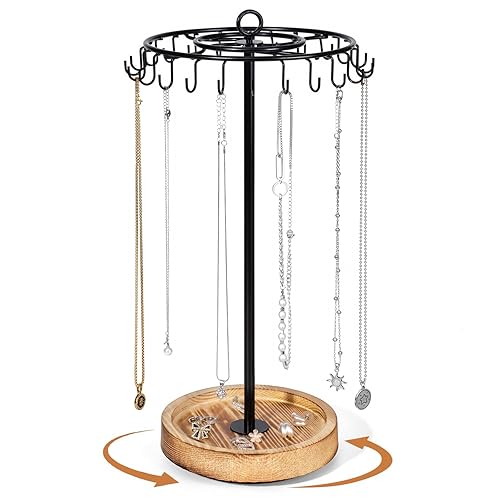 Rotating Necklace Holder, Necklace Organizer Tree Stand with 24 Hooks,