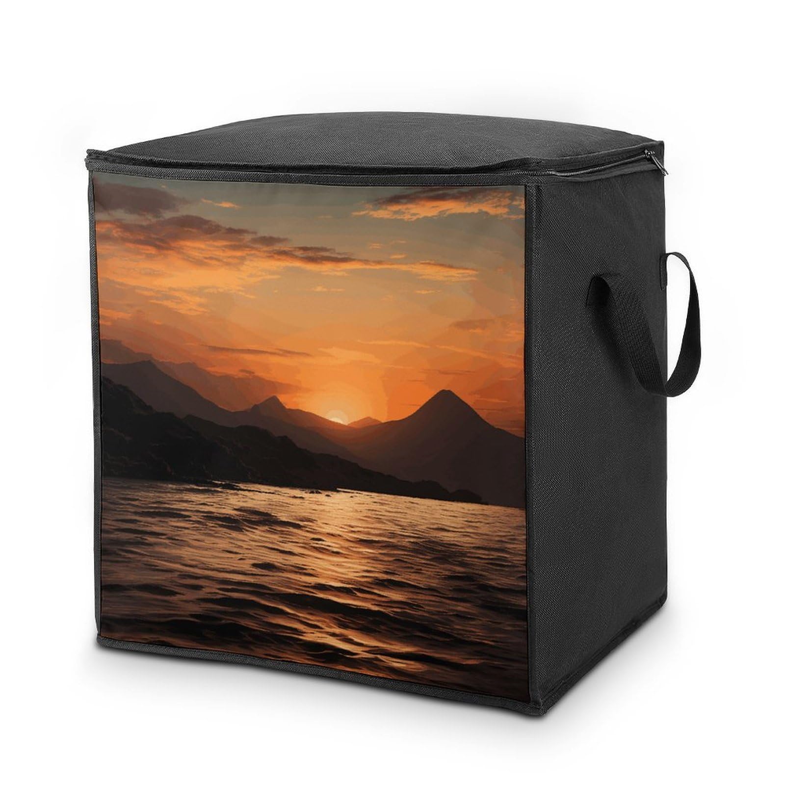 70L Mountain And Water at Sunset Storage Bag With Zipper Closet Organizers with Handle for Home Storage Organizer for Blankets Quilts Clothes Comforter Bedding And Pillows
