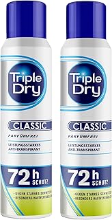 Triple Dry Anti-Transpirant-Spray, 2 x 150 ml, Deo-Spray gegen starkes Schwitzen, antibakterielles Deodorant für 72 h Schu...