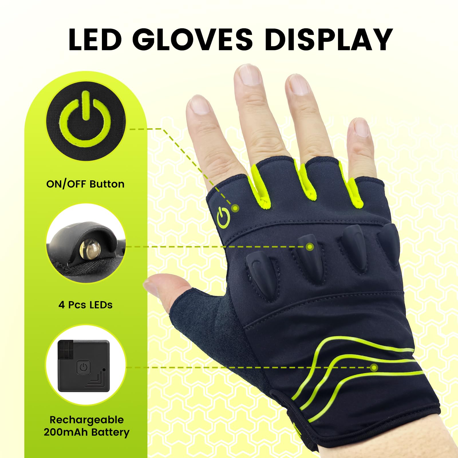 Guanti da ciclismo ricaricabili con 4 torce LED, torcia a LED a mani libere per corsa, pesca, equitazione, riparazione di notte, guanti da torcia da bicicletta per uomini, regalo