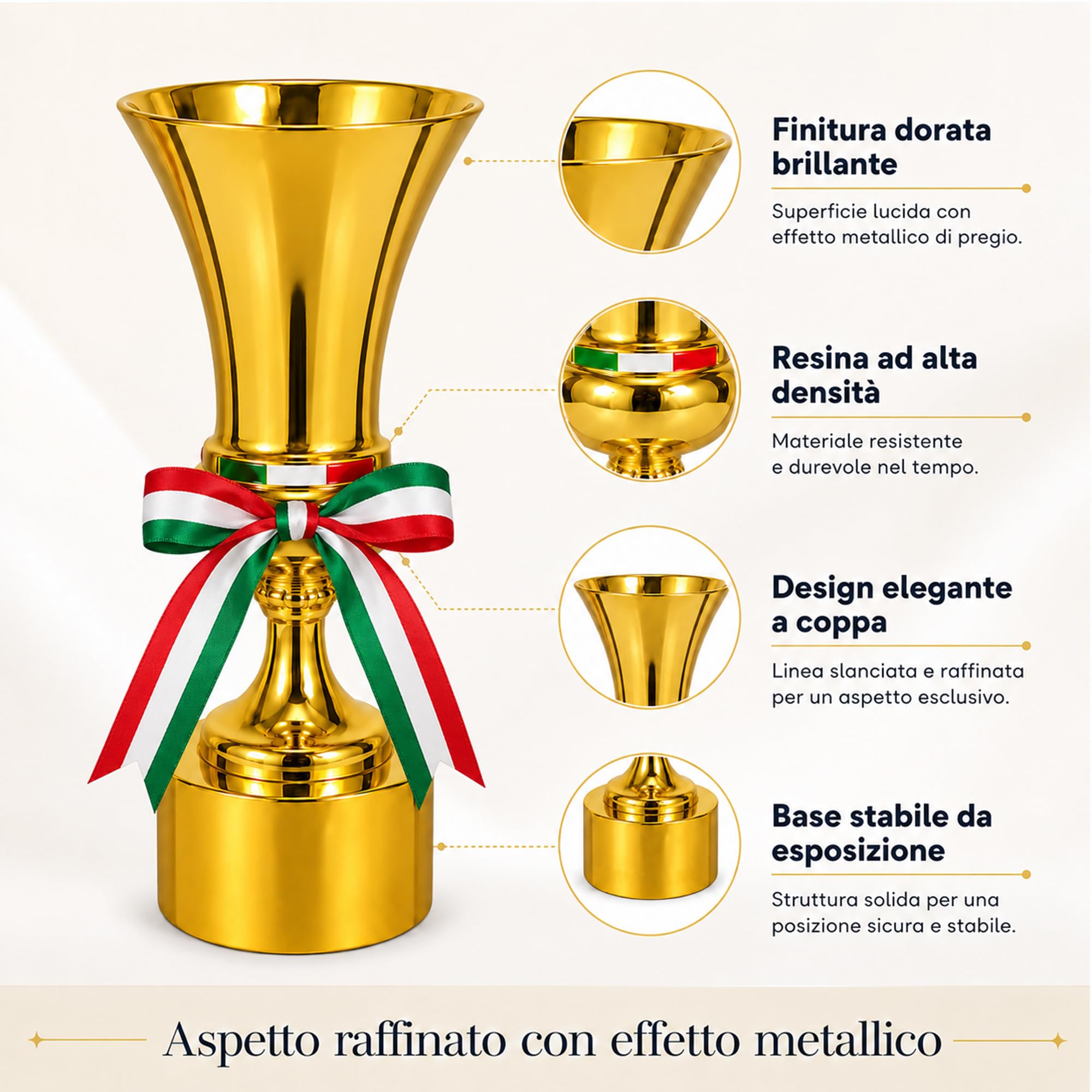 Replica Trofeo Coppa Italia, Trofei Champion da Collezione, Souvenir della League Calcistica, Decorazione per Ufficio, Bar Sportivo e Casa, Regalo Perfetto per Tifosi di Calcio,44cm | Souvenir della League Italiano da Collezione,Decorazione per Ufficio,Ba